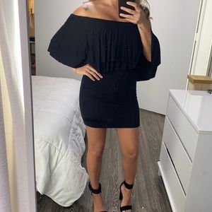 Black ruffled off shoulder dress